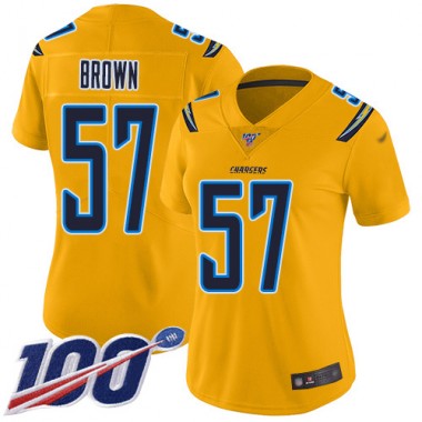 Los Angeles Chargers NFL Football Jatavis Brown Gold Jersey Women Limited #57 100th Season Inverted Legend->los angeles chargers->NFL Jersey
